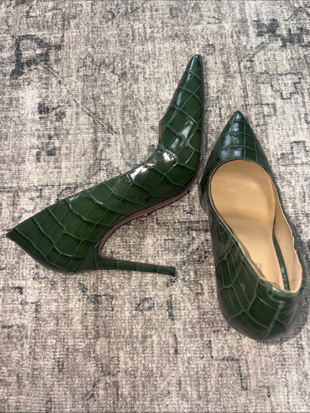 Michael Kors Dark Green Croc-Embossed Pointed Toe Pumps - Picture 7 of 7